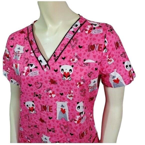 Dickies Scrub Top Size XS Womens Pink Short Sleeve V Neck Medical Veterinarian - Picture 1 of 4